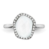 Sterling Silver Rhodium-plated Blue Lace Agate and CZ Ring view 4