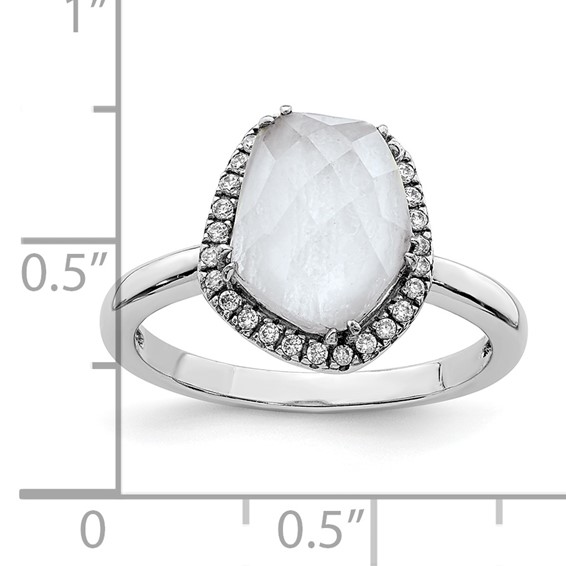 Sterling Silver Rhodium-plated Blue Lace Agate and CZ Ring