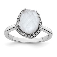 Sterling Silver Rhodium-plated Blue Lace Agate and CZ Ring view 1