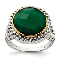 Sterling Silver Ring with 14K Round Green Onyx view 1