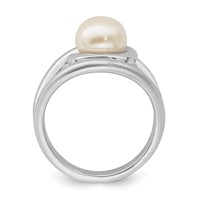 Sterling Silver Rhodium-plated Satin Polished 8-9mm Button Fwc Pearl Ring view 2