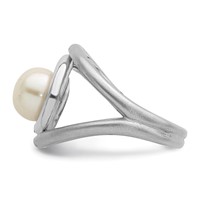 Sterling Silver Rhodium-plated Satin Polished 8-9mm Button Fwc Pearl Ring view 3