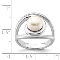 Sterling Silver Rhodium-plated Satin Polished 8-9mm Button Fwc Pearl Ring view 4