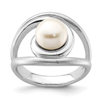 Sterling Silver Rhodium-plated Satin Polished 8-9mm Button Fwc Pearl Ring view 1