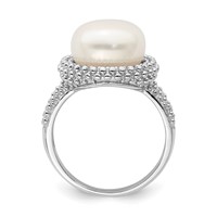 Sterling Silver Rhod-plat 11-12mm White Fwc Pearl Ring view 2