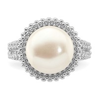 Sterling Silver Rhod-plat 11-12mm White Fwc Pearl Ring view 4
