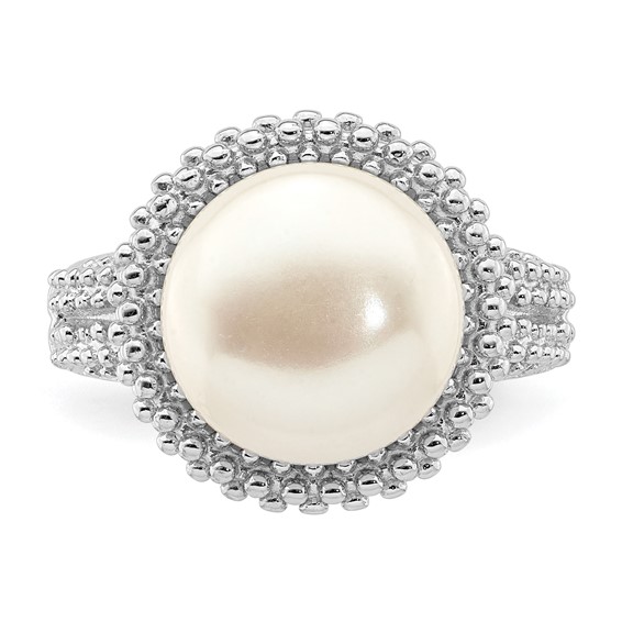 Sterling Silver Rhod-plat 11-12mm White FWC Pearl Ring