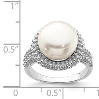 Sterling Silver Rhod-plat 11-12mm White Fwc Pearl Ring view 5