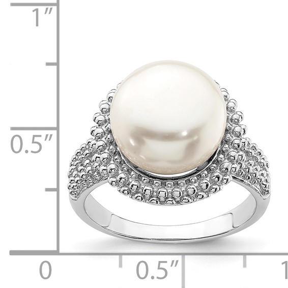 Sterling Silver Rhod-plat 11-12mm White FWC Pearl Ring
