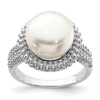 Sterling Silver Rhod-plat 11-12mm White Fwc Pearl Ring view 1