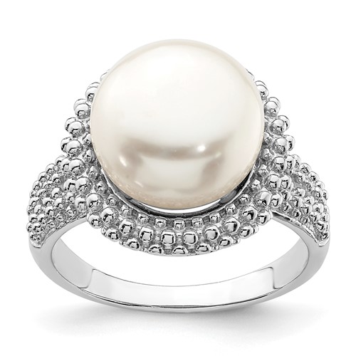 Sterling Silver Rhod-plat 11-12mm White Fwc Pearl Ring