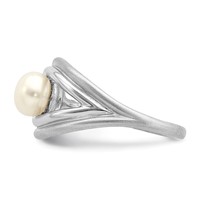 Sterling Silver Rhodium-plated Polished & Brushed (6-7mm) Fwc Pearl Ring view 3