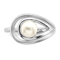 Sterling Silver Rhodium-plated Polished & Brushed (6-7mm) Fwc Pearl Ring view 4