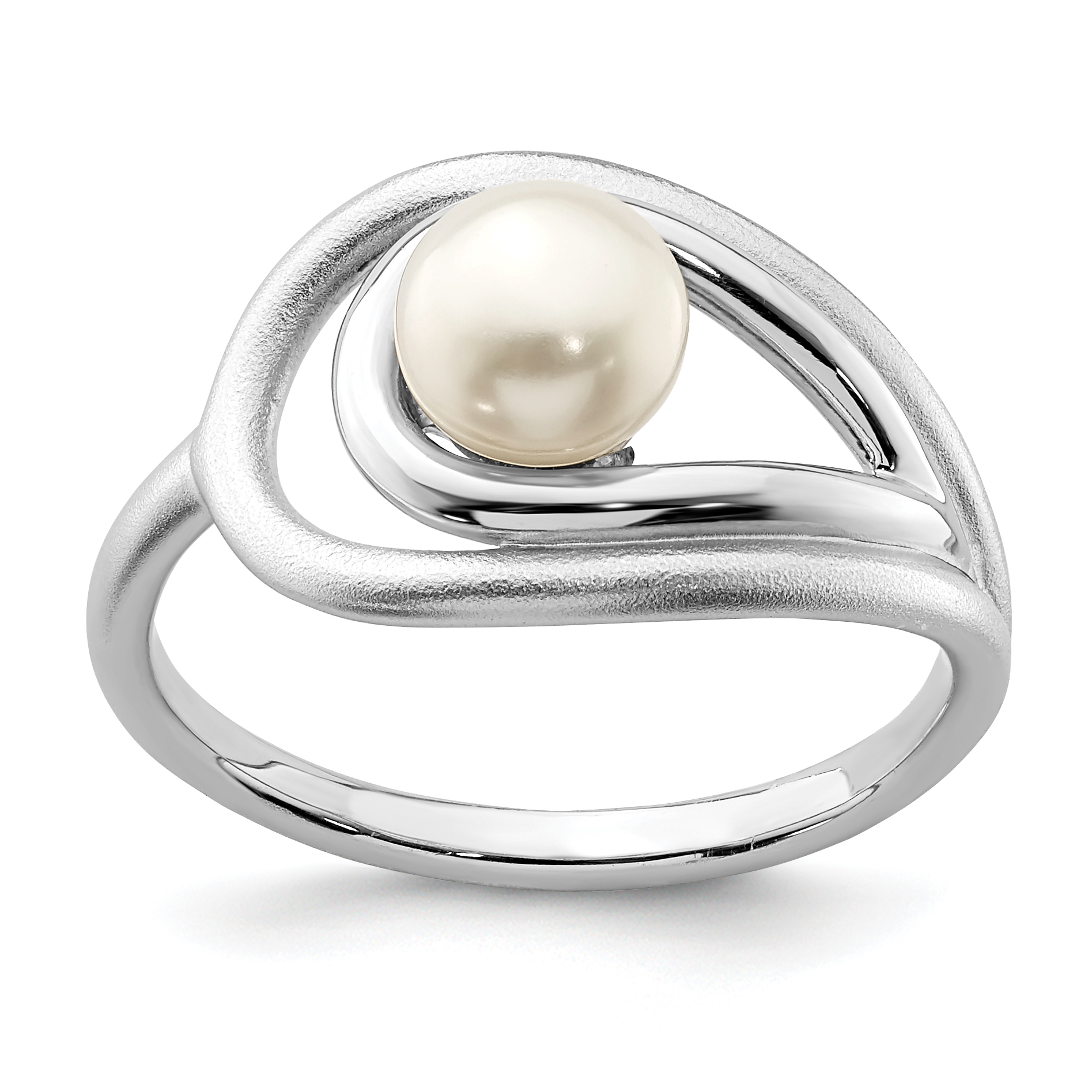 Sterling Silver Rhodium-plated Polished & Brushed (6-7mm) FWC Pearl Ring (QR6872-6)