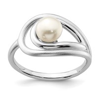 Sterling Silver Rhodium-plated Polished & Brushed (6-7mm) Fwc Pearl Ring view 1