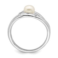Sterling Silver Rhodium-plated CZ (5-6mm) Button Fwc Pearl Ring view 2