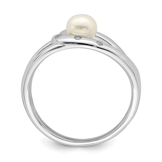 Sterling Silver Rhodium-plated CZ (5-6mm) Button FWC Pearl Ring