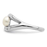 Sterling Silver Rhodium-plated CZ (5-6mm) Button Fwc Pearl Ring view 3