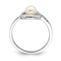 Sterling Silver Rhodium-plated CZ 5-6mm Button Fwc Pearl in Circle Ring view 2