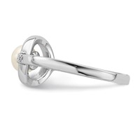 Sterling Silver Rhodium-plated CZ 5-6mm Button Fwc Pearl in Circle Ring view 3