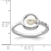 Sterling Silver Rhodium-plated CZ 5-6mm Button Fwc Pearl in Circle Ring view 5