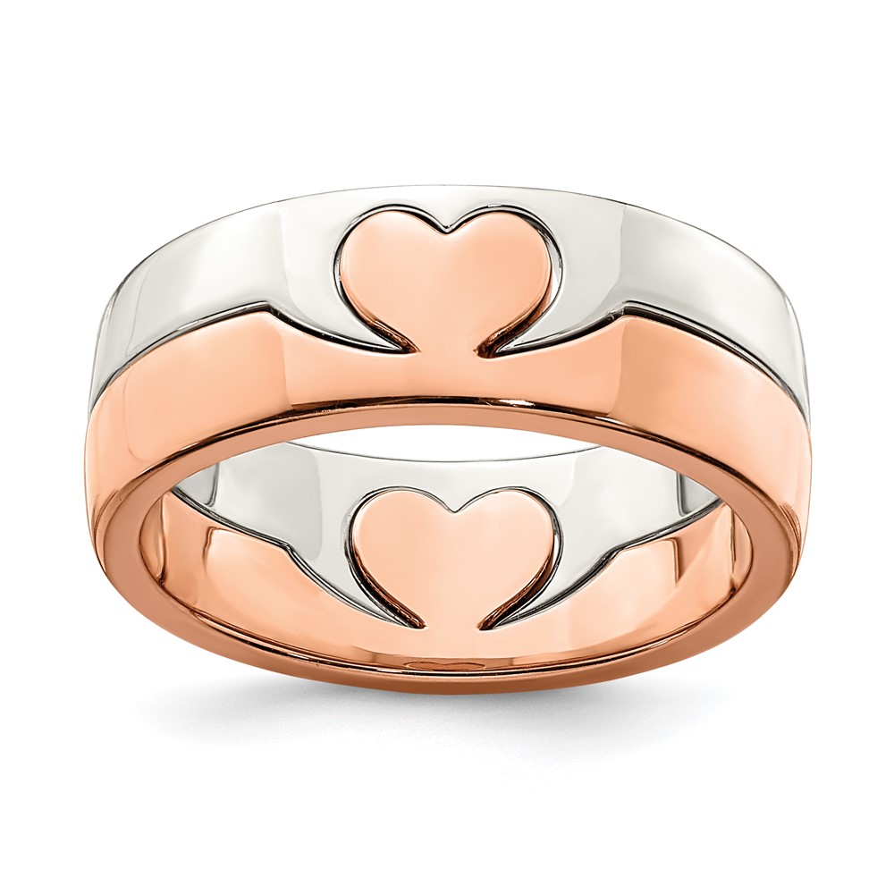 Sterling Silver Rose-tone Double Heart Ring