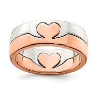Sterling Silver Rose-tone Double Heart Ring view 1