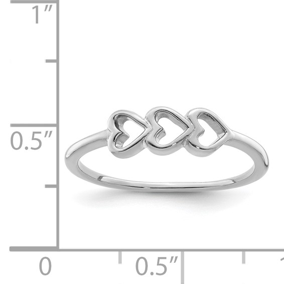 Sterling Silver Rhodium Plated Hearts Ring