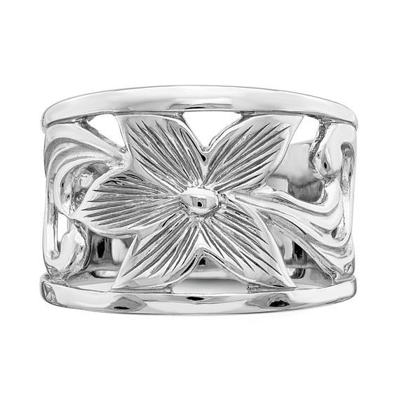 Sterling Silver Rhodium-plated Flower Ring