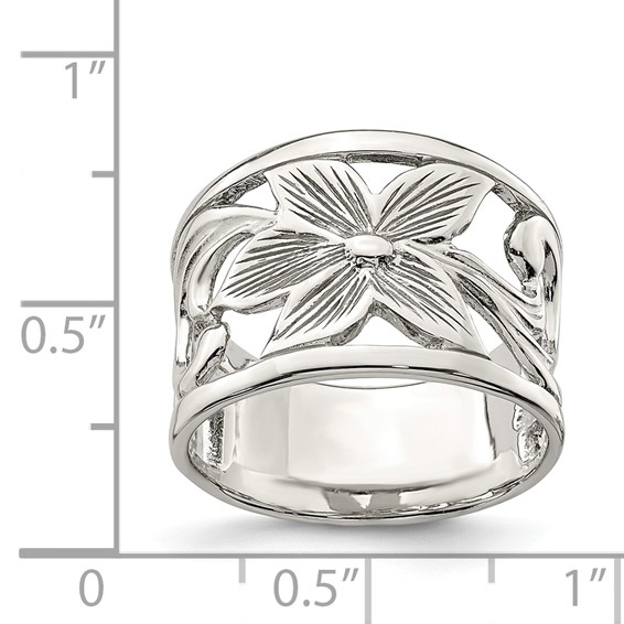 Sterling Silver Rhodium-plated Flower Ring