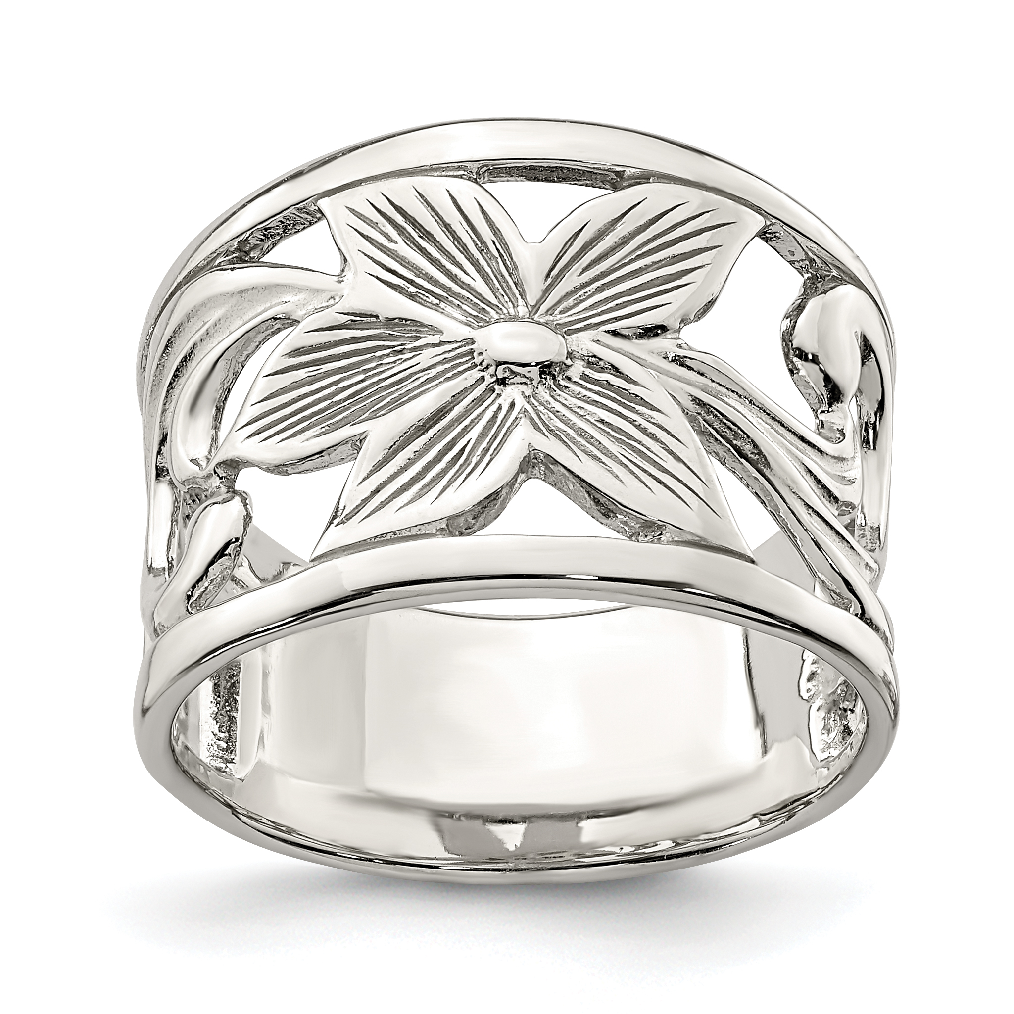 Sterling Silver Rhodium-plated Flower Ring (QR6886-7)