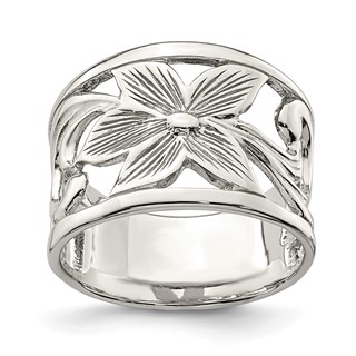 Sterling Silver Rhodium-plated Flower Ring