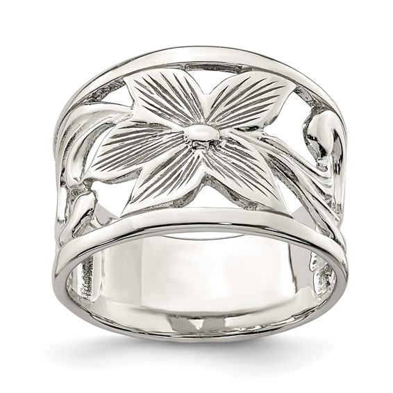 Sterling Silver Rhodium-plated Flower Ring