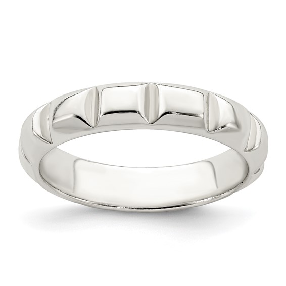 Sterling Silver Notched Design Band Ring