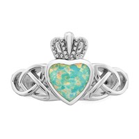 Sterling Silver Rhod-plated Lab Created Opal Celtic Knot Crown Ring view 4