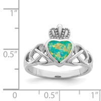 Sterling Silver Rhod-plated Lab Created Opal Celtic Knot Crown Ring view 5