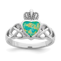 Sterling Silver Rhod-plated Lab Created Opal Celtic Knot Crown Ring view 1