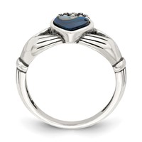 Sterling Silver Antiqued Abalone Inlay and Black Enamel Claddagh Ring view 2