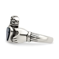 Sterling Silver Antiqued Abalone Inlay and Black Enamel Claddagh Ring view 3