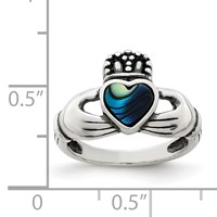 Sterling Silver Antiqued Abalone Inlay and Black Enamel Claddagh Ring view 5