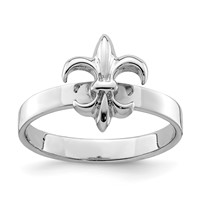 Sterling Silver Rhodium-plated 3mm Fleur De Lis Ring view 1