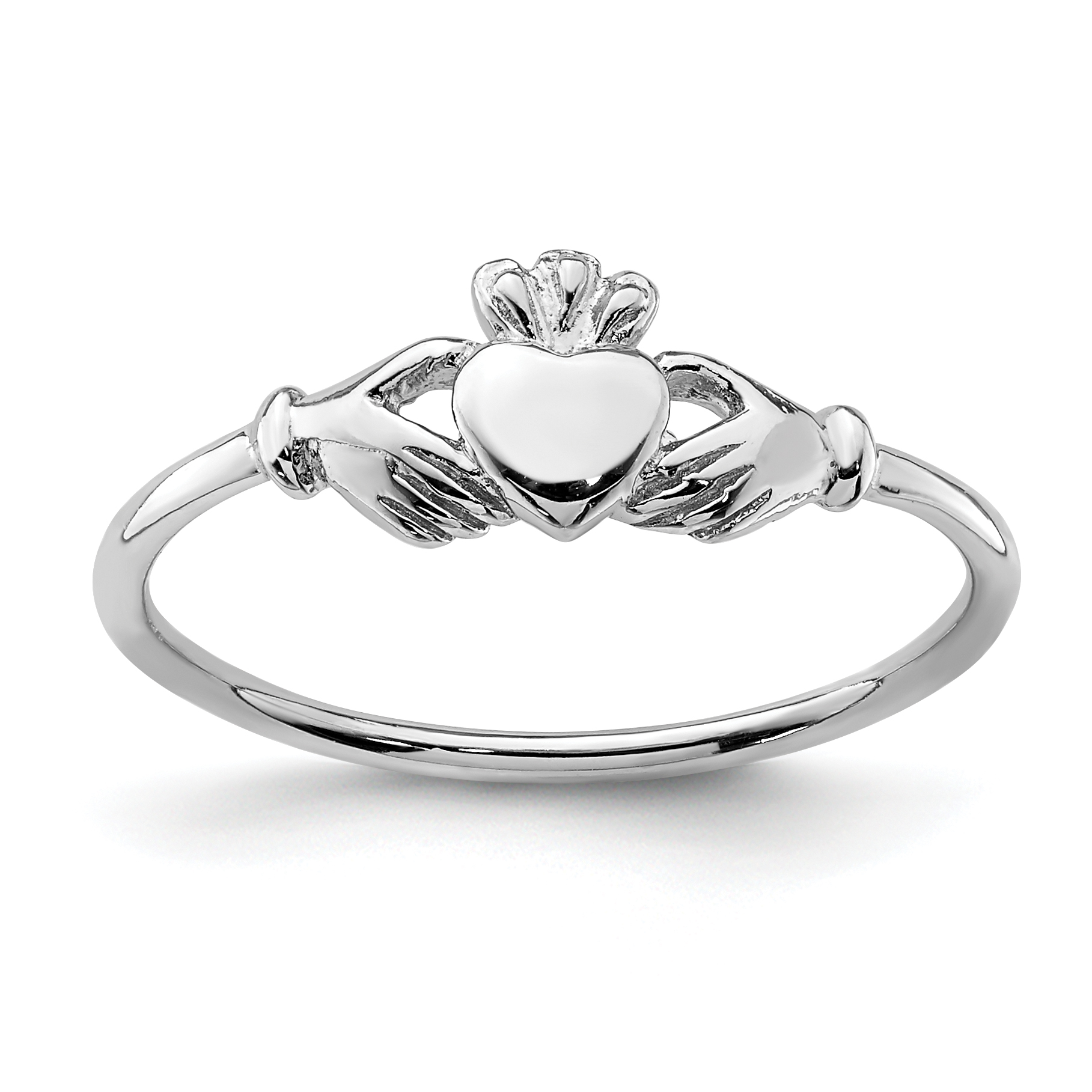 Sterling Silver Rhodium-plated Claddagh Ring (QR6905-6)