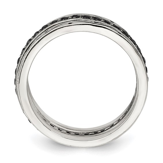 Sterling Silver Three Piece Set Antiqued & Black CZ Bands