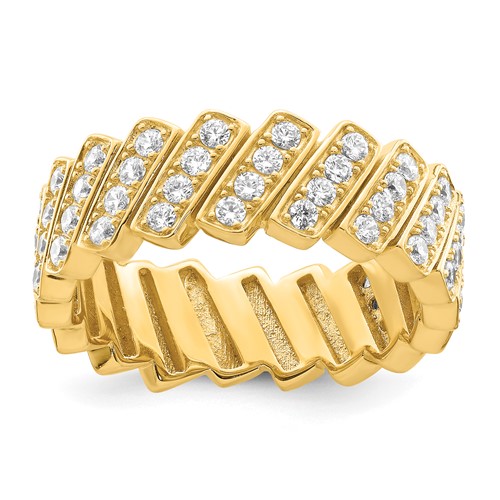 Sterling Silver Gold-tone Slanted CZ Band
