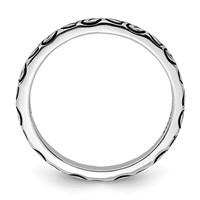 Sterling Silver Rhodium-plated Antiqued Leaf Band view 2