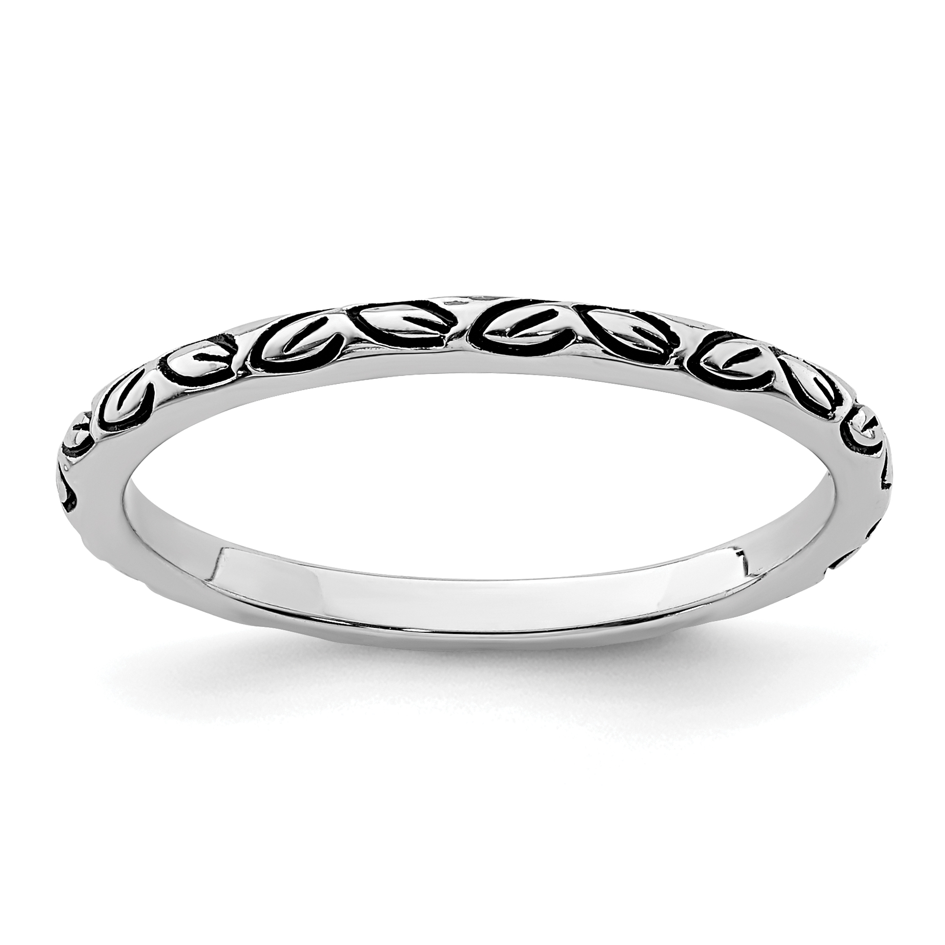 Sterling Silver Rhodium-plated Antiqued Leaf Band (QR6917-6)