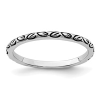 Sterling Silver Rhodium-plated Antiqued Leaf Band view 1