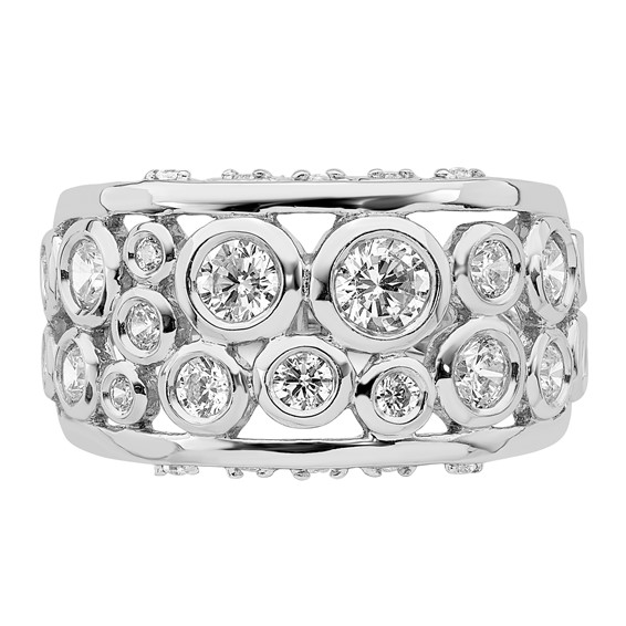 Sterling Silver Rhodium-plated Bezel-set Fancy CZ Ring