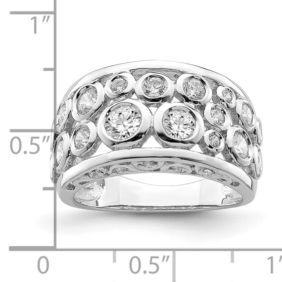 Sterling Silver Rhodium-plated Bezel-set Fancy CZ Ring