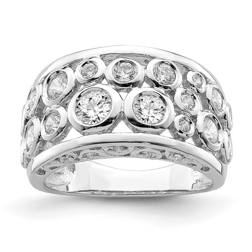 Sterling Silver Rhodium-plated Bezel-set Fancy CZ Ring